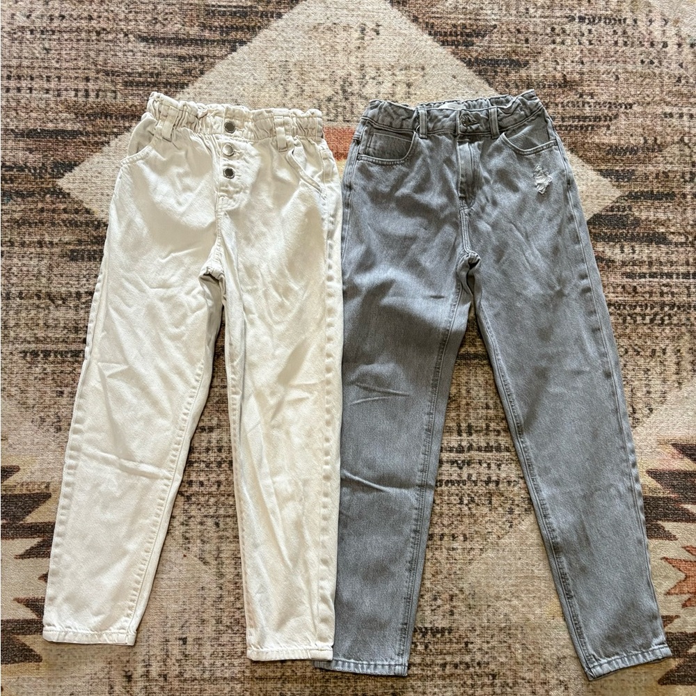 MNG Girls Paperbag Waist Denim Pants - Cream and Gray size 11